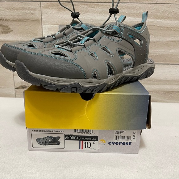 EVEREST WOMEN'S GREY/AQUA LEATHER RUGGED STRAPPY SPORT SANDAL SHOE